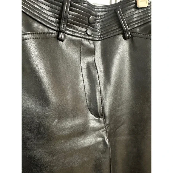 Wilfred Aritzia Black Vegan Leather High Rise Quilted Waist Straight Pants Sz 0 - Picture 4 of 5